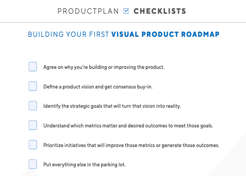 Building Your First Visual Product Roadmap Checklist Page 1