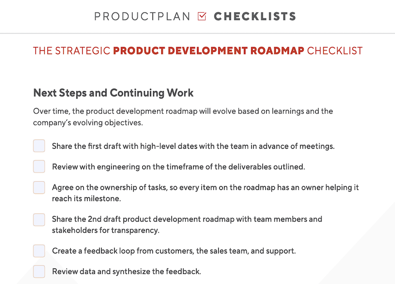 Product Development Roadmap Checklist Page 2