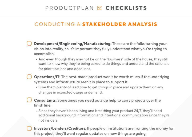 ProductPlan Stakeholder Analysis Checklist Page 2