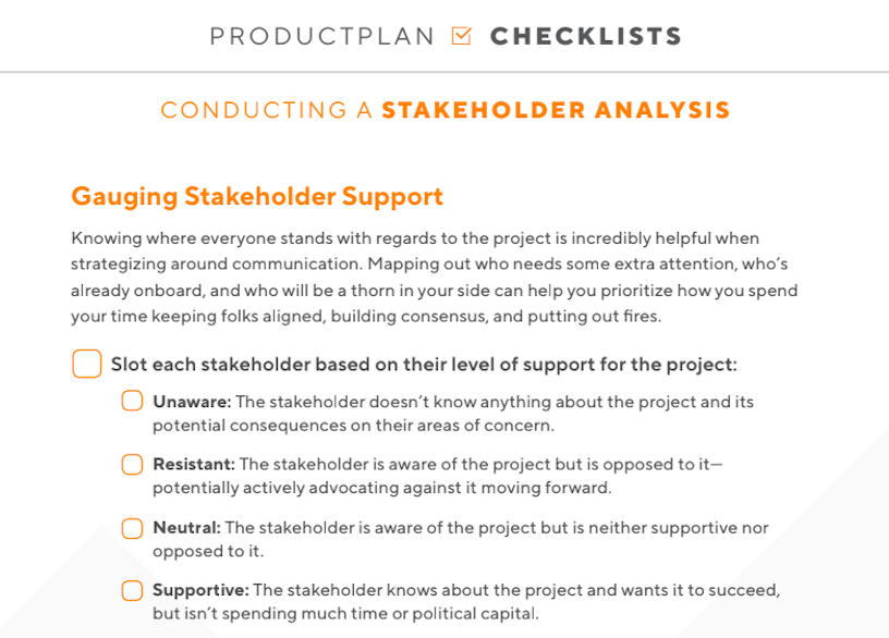 ProductPlan Stakeholder Analysis Checklist Page 3